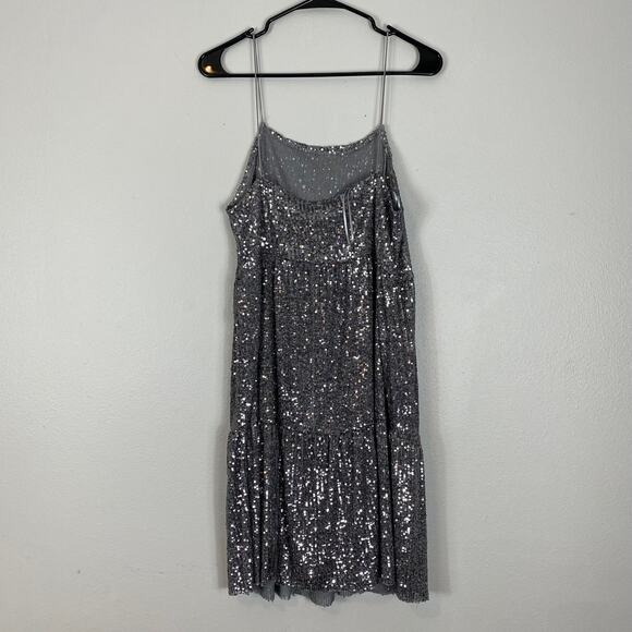Zara Sequined Spaghetti Strap Mini Dress Tiered Size Large - Picture 4 of 7